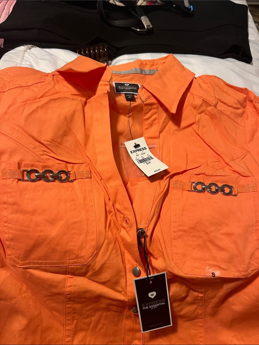 Express Orange Chain-Trim Button Front Shirt